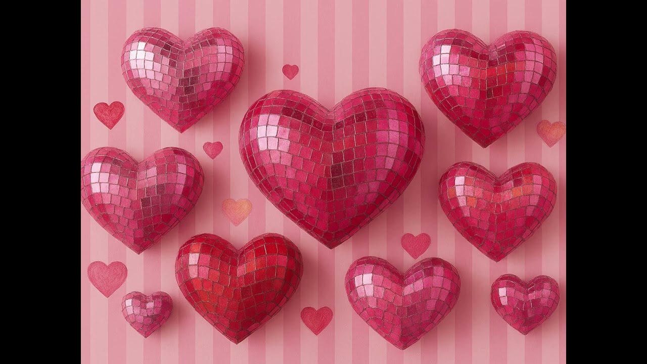 Pink Sequin Heart Aesthetic Background Wallpaper Screensaver | Pink Sequin Heart Frame TV Art