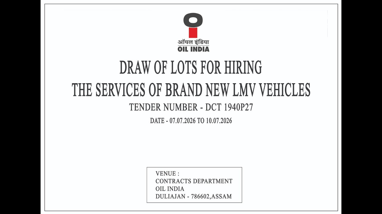 DRAW OF LOTS FOR HIRING THE SERVICES OF BRAND NEW LMV VEHICLES AGAINST TENDER NUMBER DCT 1940P27