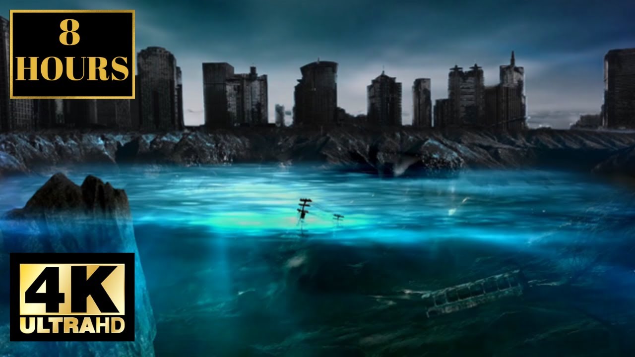 Beautiful Blue Water City With Relaxing Music For Sleep, Study, Meditate Wallpaper Screensaver 4K