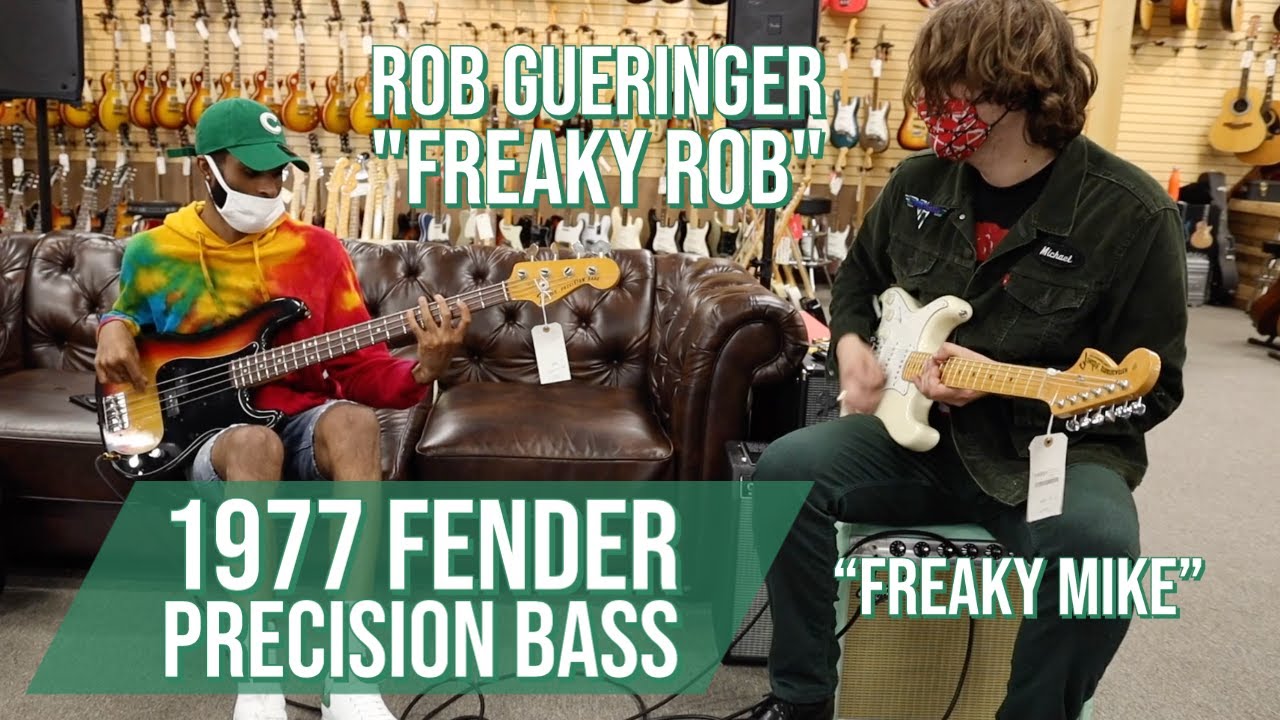 Freaky Rob playing a 1977 Fender Precision Bass with Lemmo at Norman's Rare Guitars