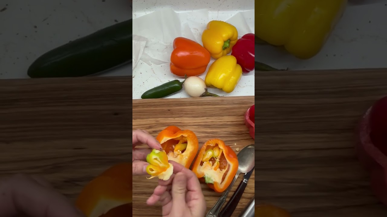 Learn a few simple ways to cut a fresh pepper.. first demonstrates how to prep for stuffed peppers..