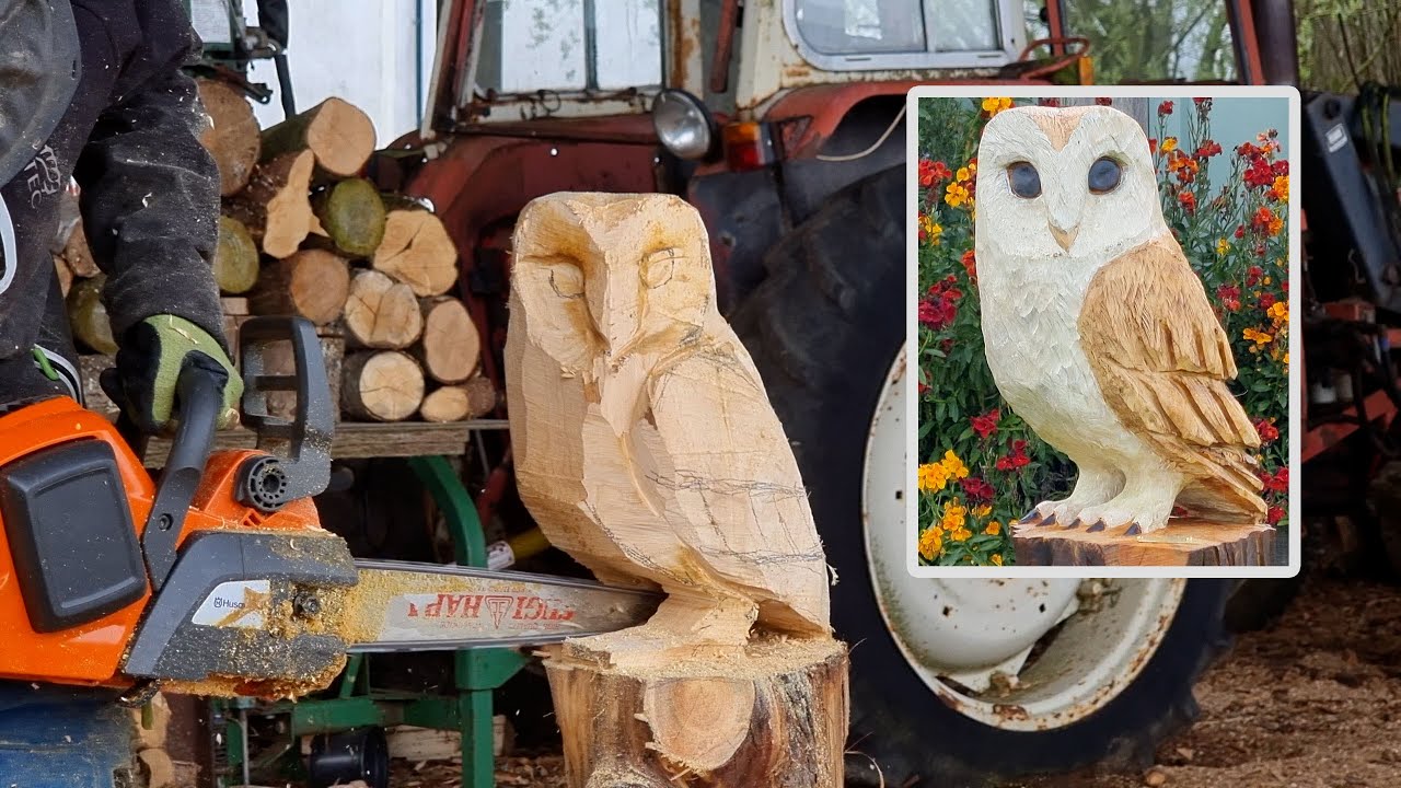 Chainsaw Carving a Barn Owl. Step by Step.
