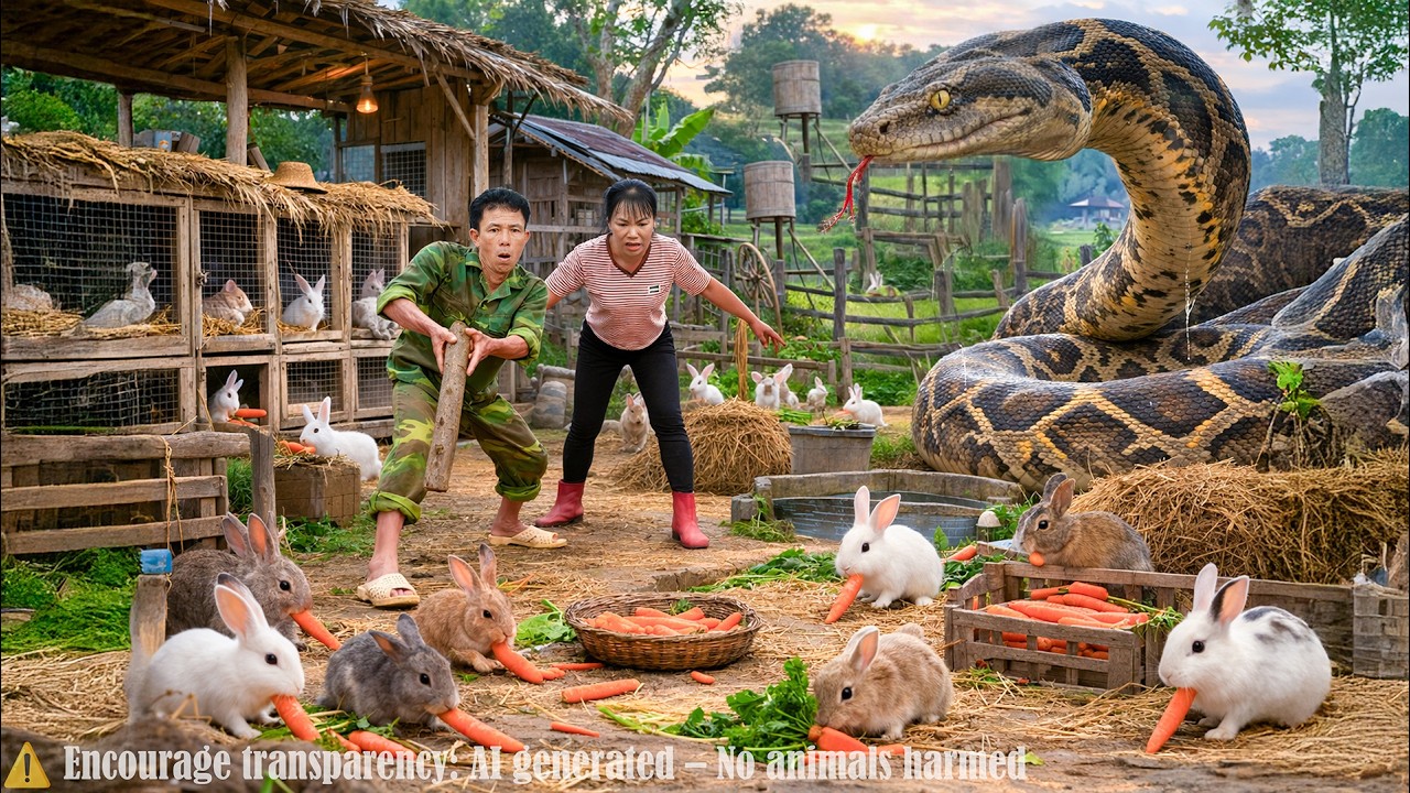 72 Hours of Terror: Giant Python Invades Our Rabbit Farm – Harvesting Papayas in Danger! 😱🐍