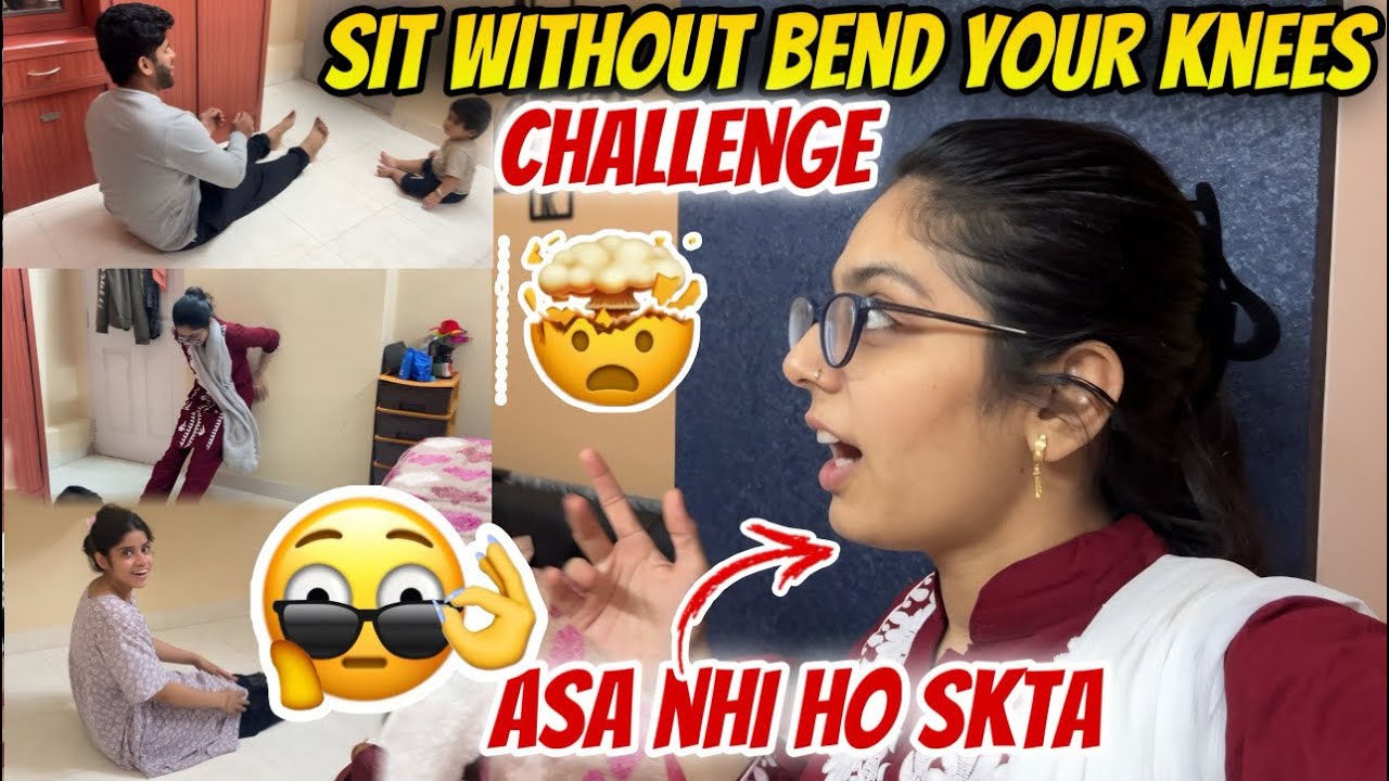 Riyaz Laye Naya Challenge🤔Sit Without Bend Your Knees🧎‍♂️ You Tube Button Frame Ho Gaya😍