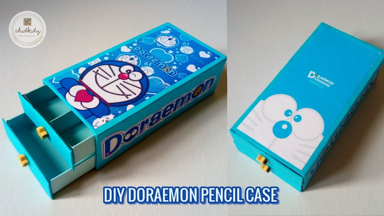 DIY DORAEMON PENCIL CASE | STATIONERY BOX CARDBOARD | KREASI KOTAK PENSIL DARI KARDUS | KARTON