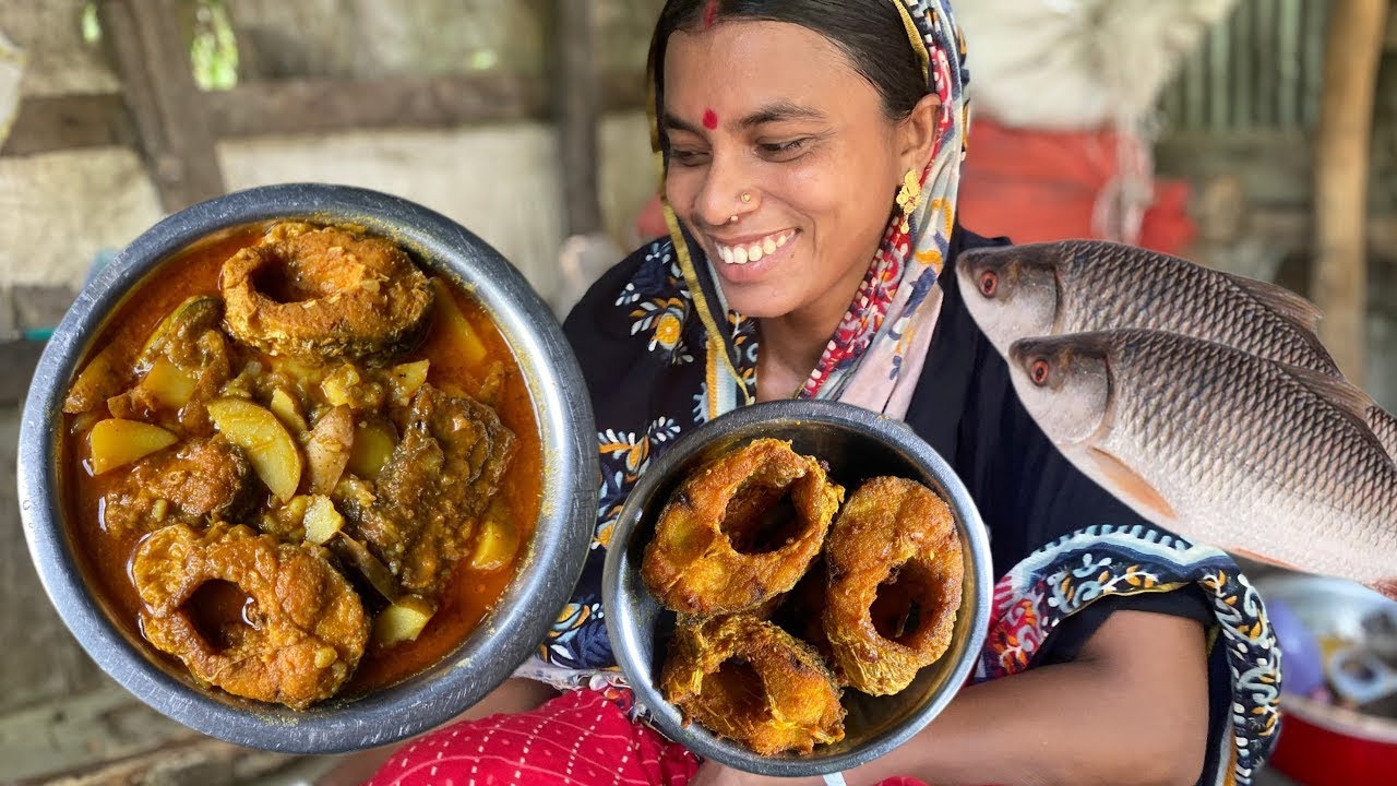 পুকুরের রুই মাছ কিভাবে রান্না করলাম দেখুক। village cooking recip