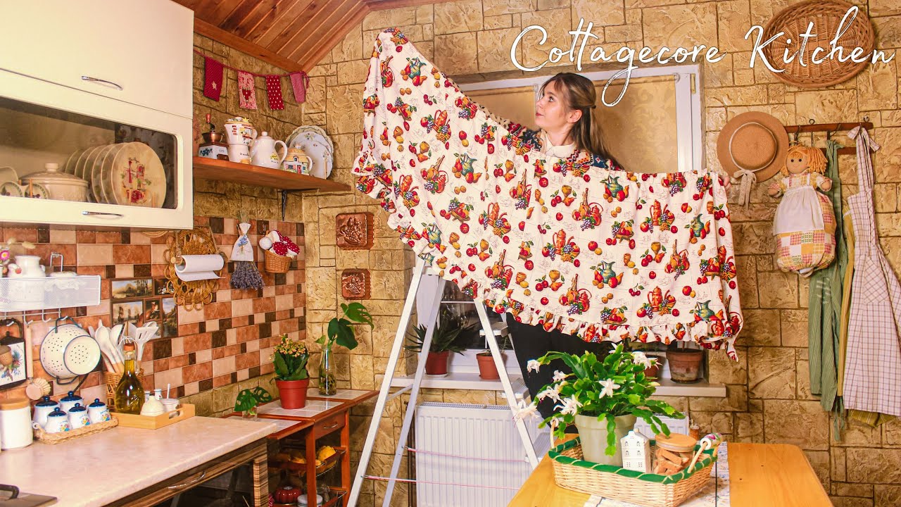 Cozy Kitchen Makeover in My Winter Home | Sewing Cute Curtains & Our New Table