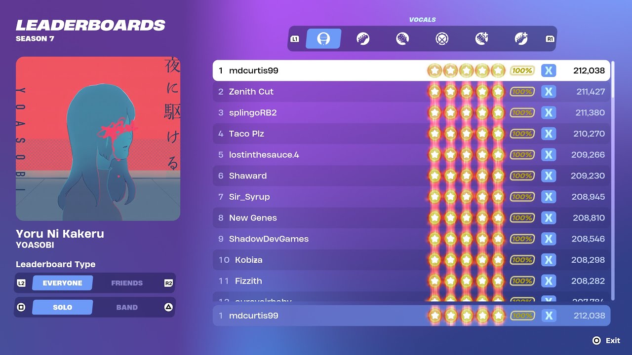 [Fortnite Festival S7] Yoru Ni Kakeru Expert Vocals 100% FC 1st Place All Perfects