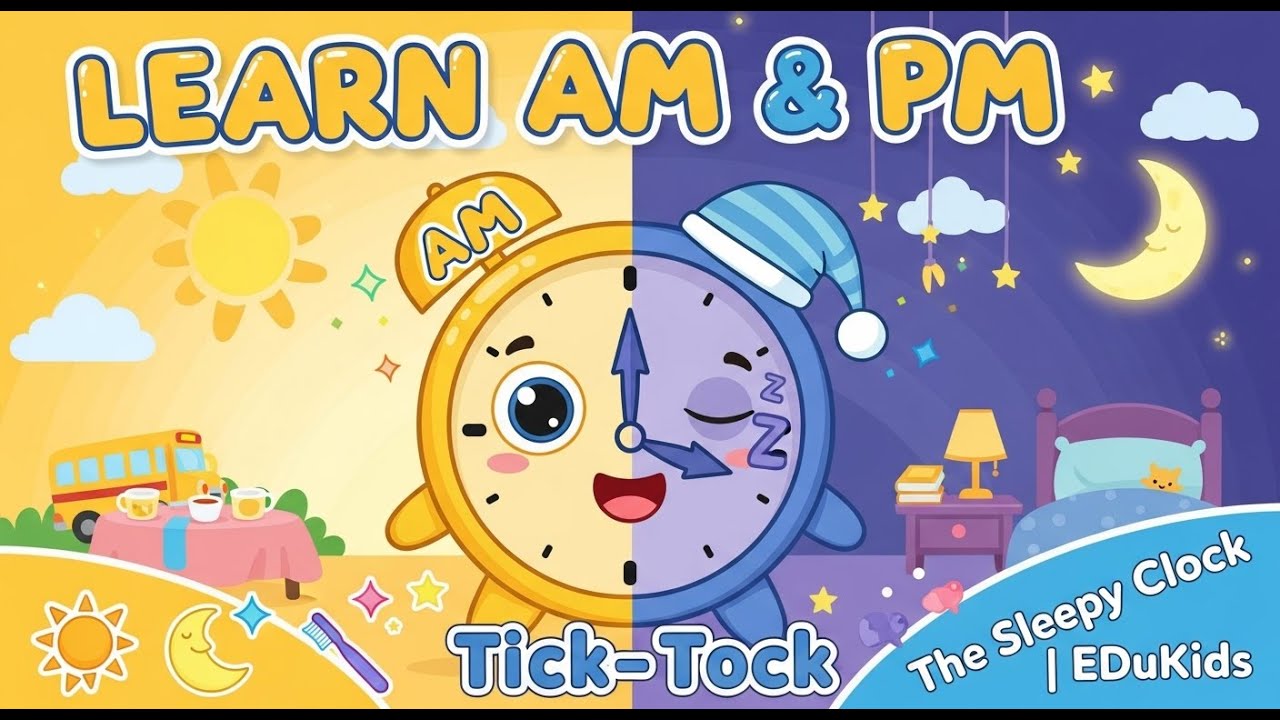 The Sleepy Clock 💤 | Learn AM & PM for Kids | Morning & Night Time Song with Tick-Tock ⏰ | EDuKids