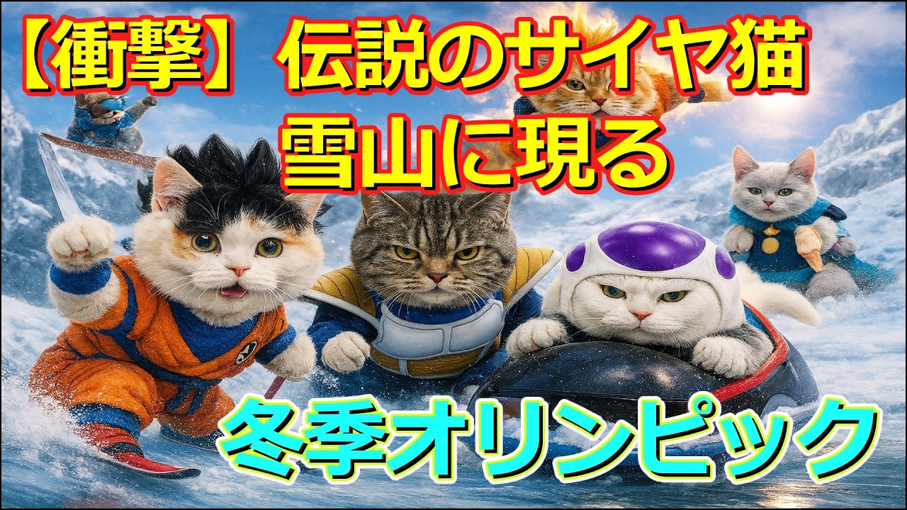 【ドラゴンボール風】冬季五輪に現れたサイヤ猫の戦闘力が異次元すぎるｗ【猫ミーム】