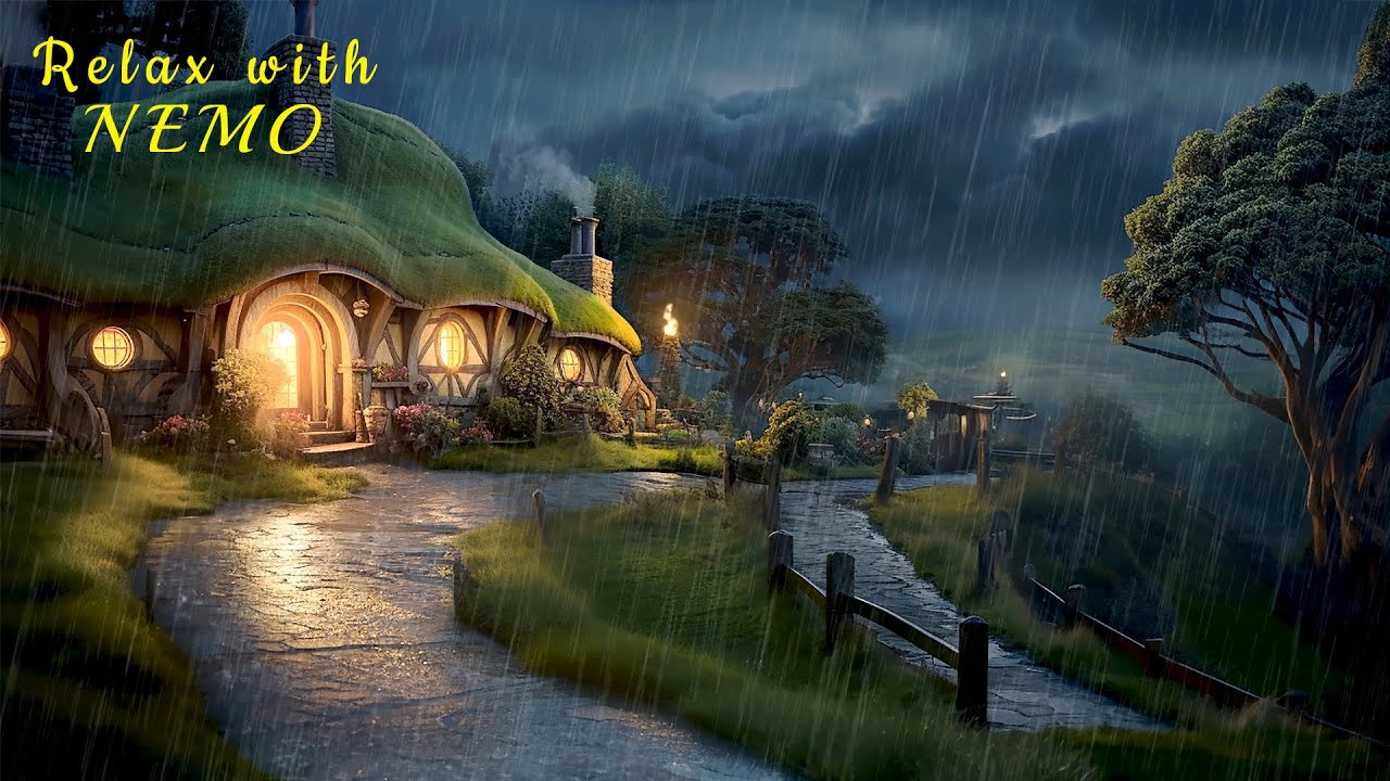 Stormy Night in Hobbiton - Heavy Rainfall and Thunderstorm Sounds ( Rain on Road ) for Deep Sleep