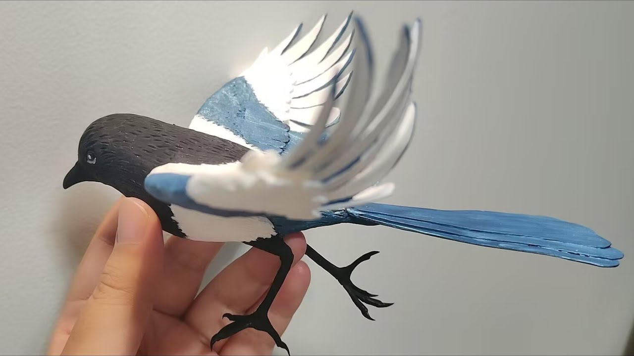 Oriental Magpie made of clay/Pica serica/diy /粘土做的喜鹊