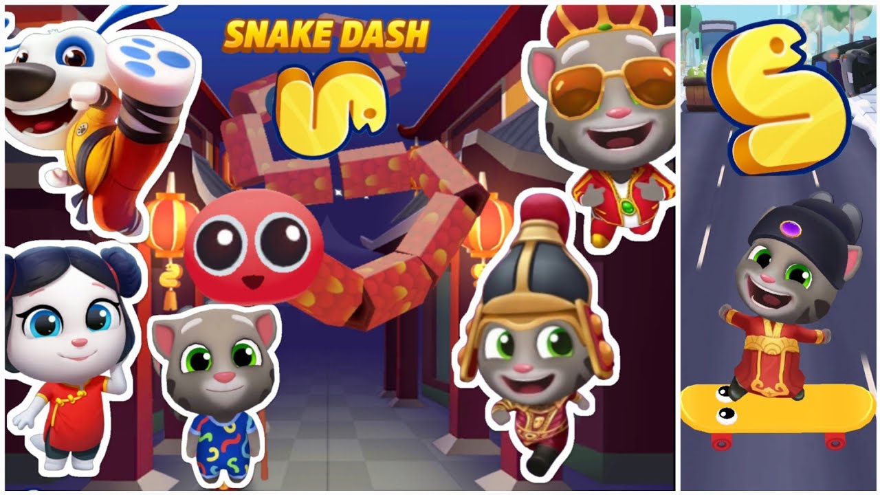 Talking Tom Gold Run New Event Snake Dash - All China Heroes Vs Snake Dash - New Outfit - Gameplay