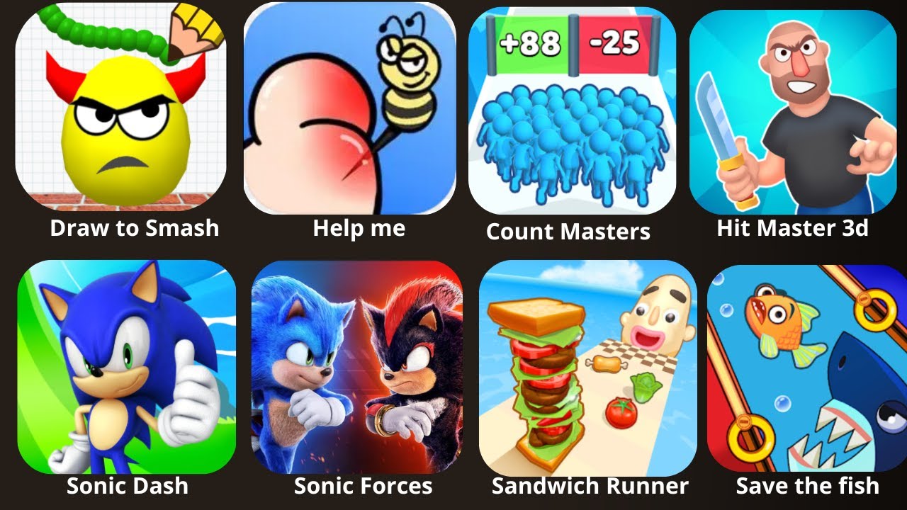 Draw to Smash, Hide Ball, Freaky Stan, Juice Run, Sonic Boom, Help me, The office Boss, Mario Kart
