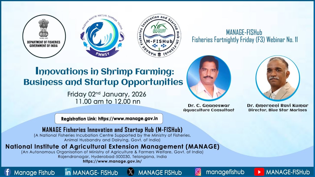 MANAGE-FISHub Fisheries Fortnightly Friday (F3) Webinars on “Shrimp Farming