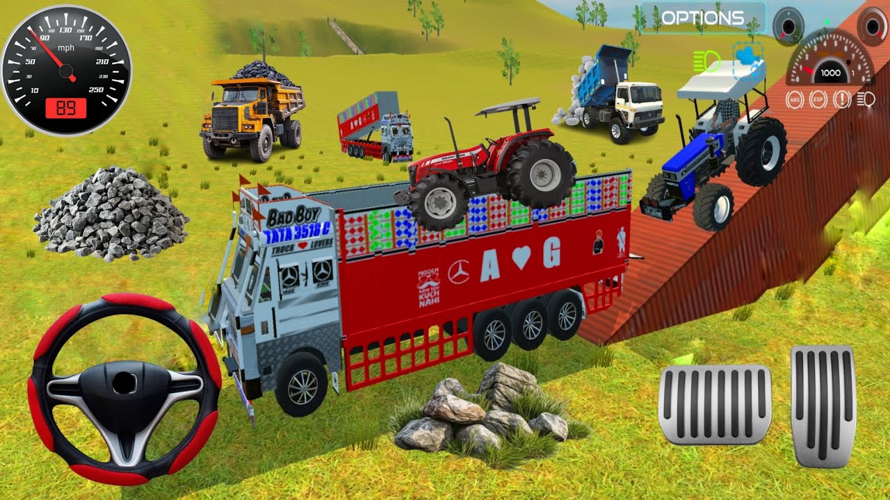🛑🔥 Realistic JCB and tractor 🤯 Unloading Stone 🏗️ from truck dumpher 🚒🤯 #tractorvideo #jcb #games 