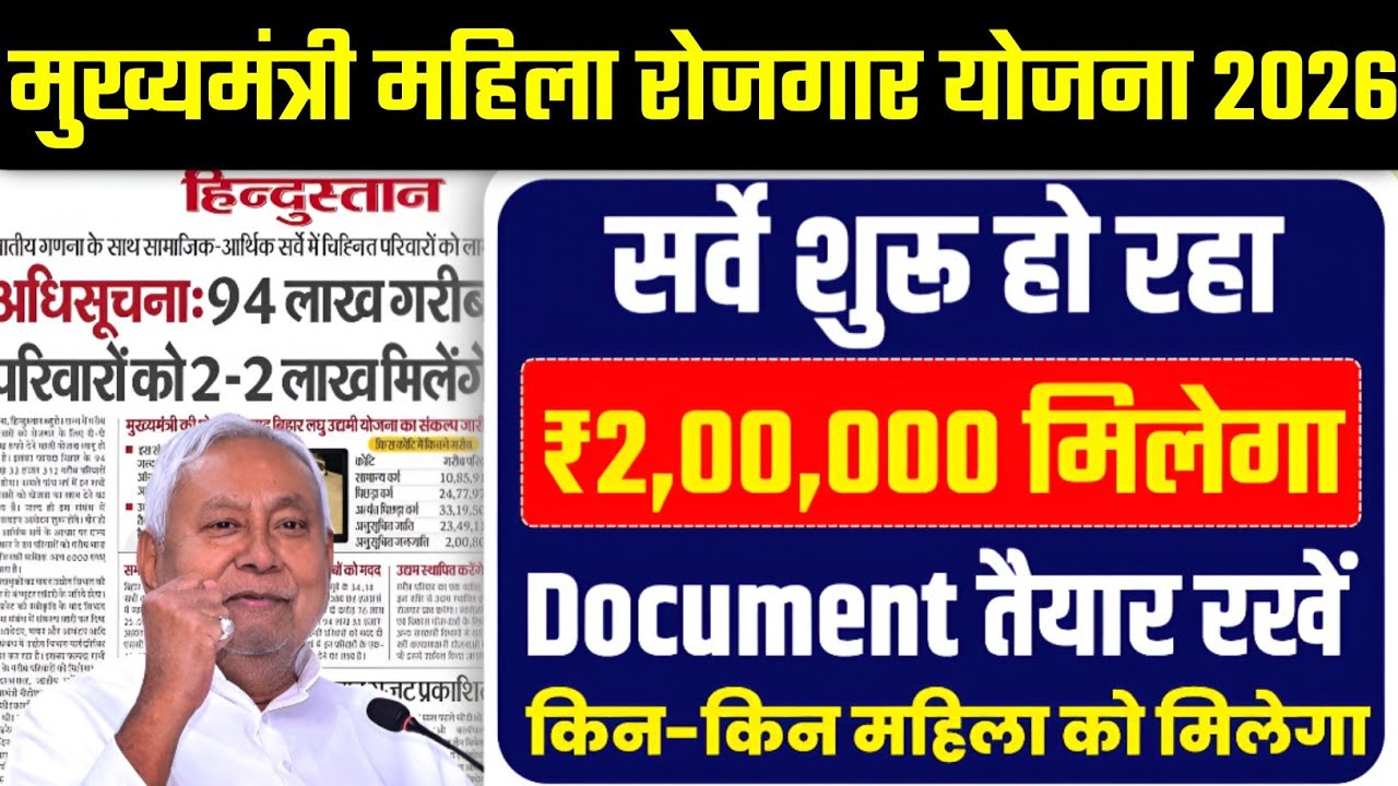 Mahila Rojgar Yojana ₹2 Lakh | Survey शुरू | किन महिलाओं को 2 लाख मिलेंगे