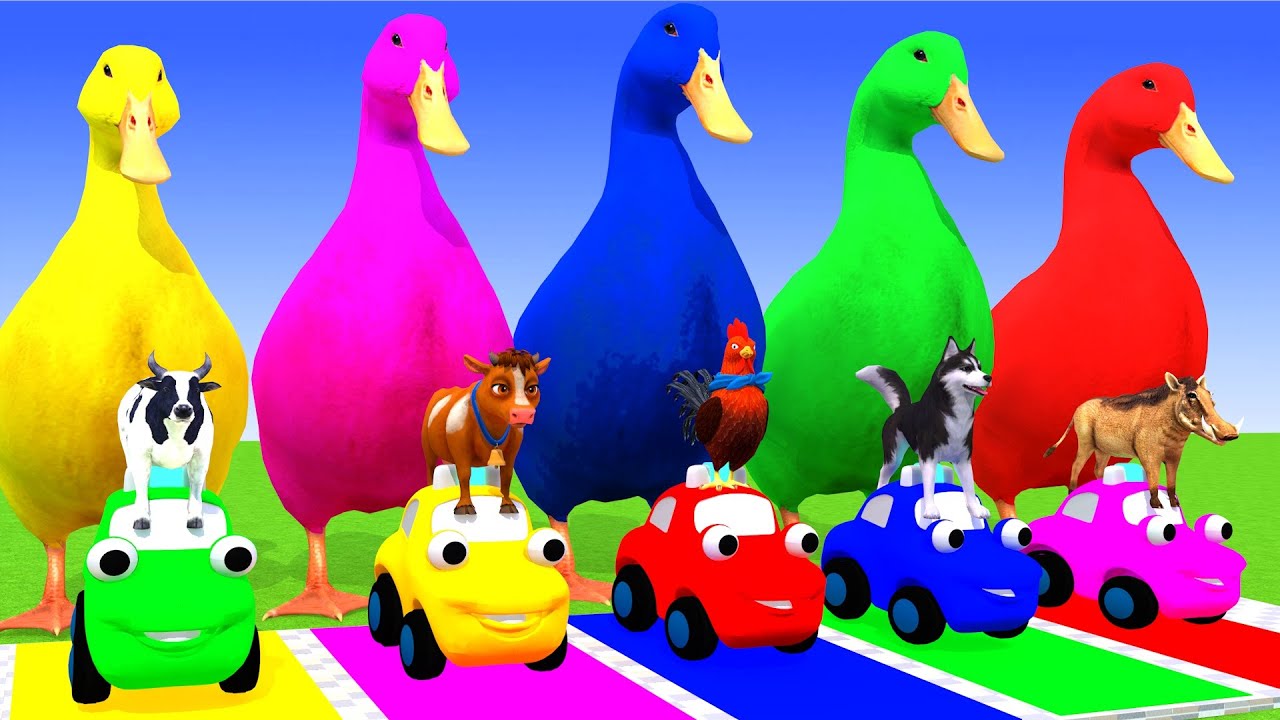 Long Slide Game With Cow Elephant Gorilla Hippopotamus Tiger - 3d Animal Game - Funny 3d Animals