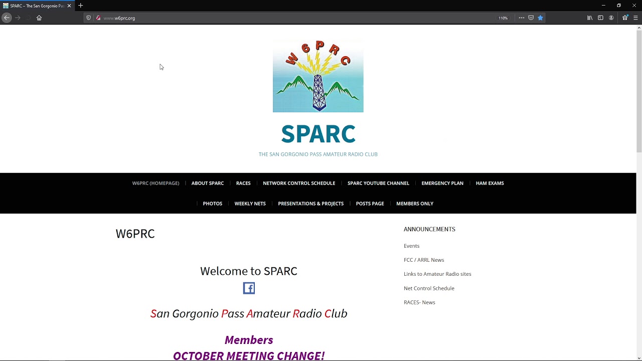 ALERT!  Meeting date change!  Our SPARC General meeting will take place one week late on 10/29/2020