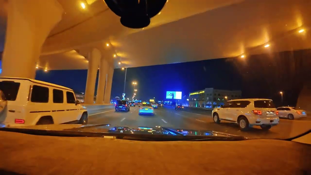 Night driving on Sheikh Zayed Road to Blue Waters Island