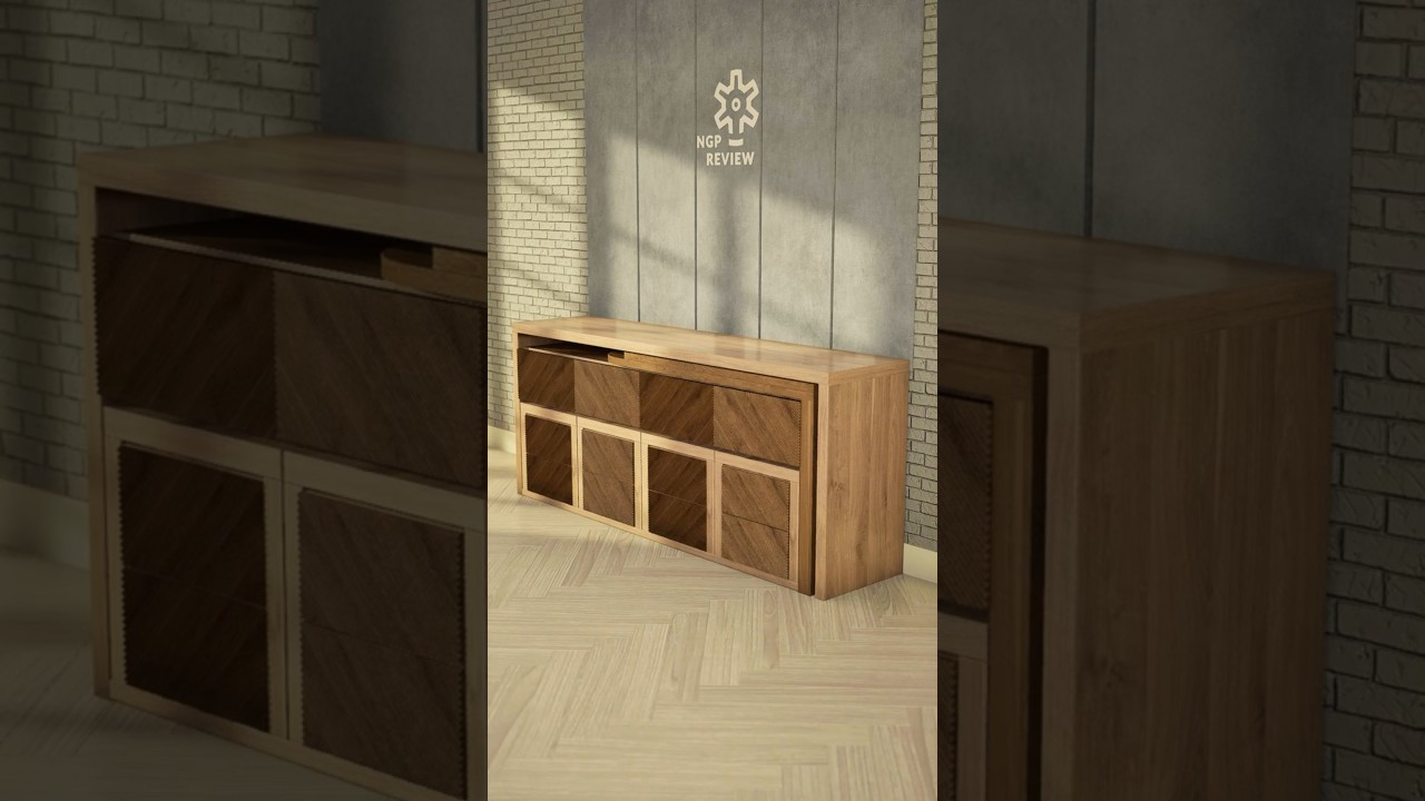 Multifunctional Design Concept. Smart Cabinet with Hidden Dinning Table & Stools