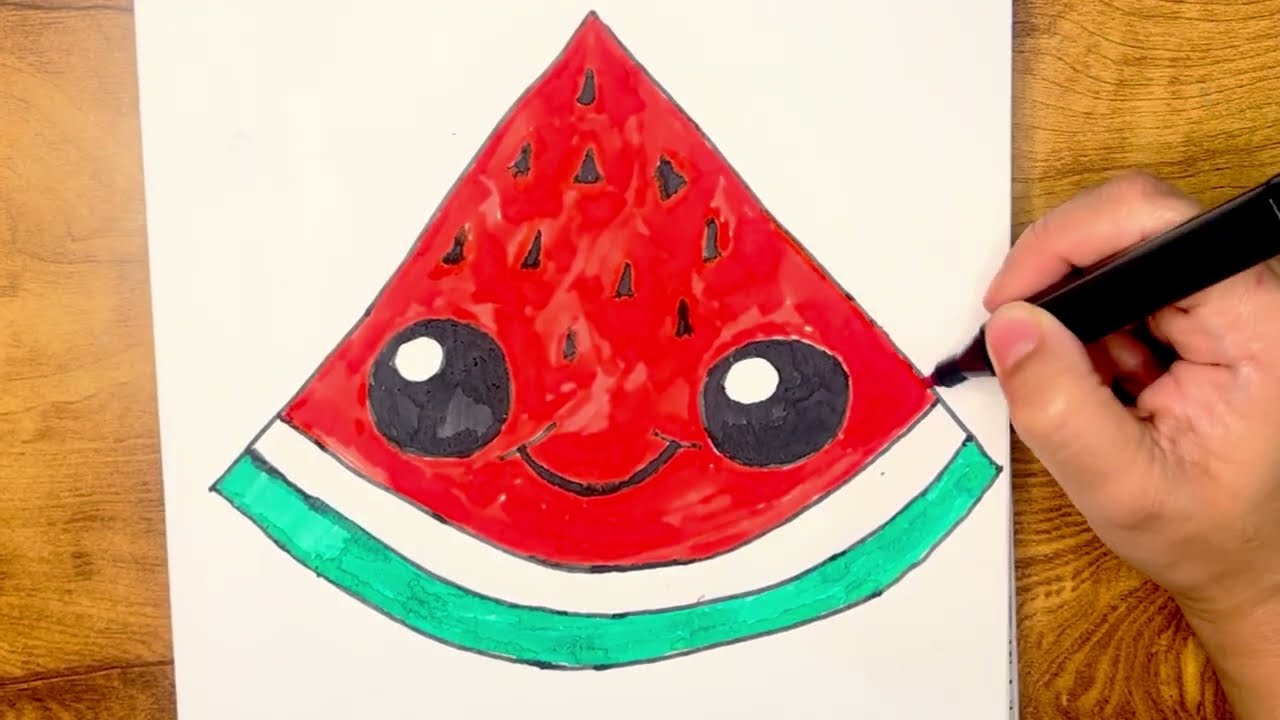 Easy and cute drawing of watermelon for kids 