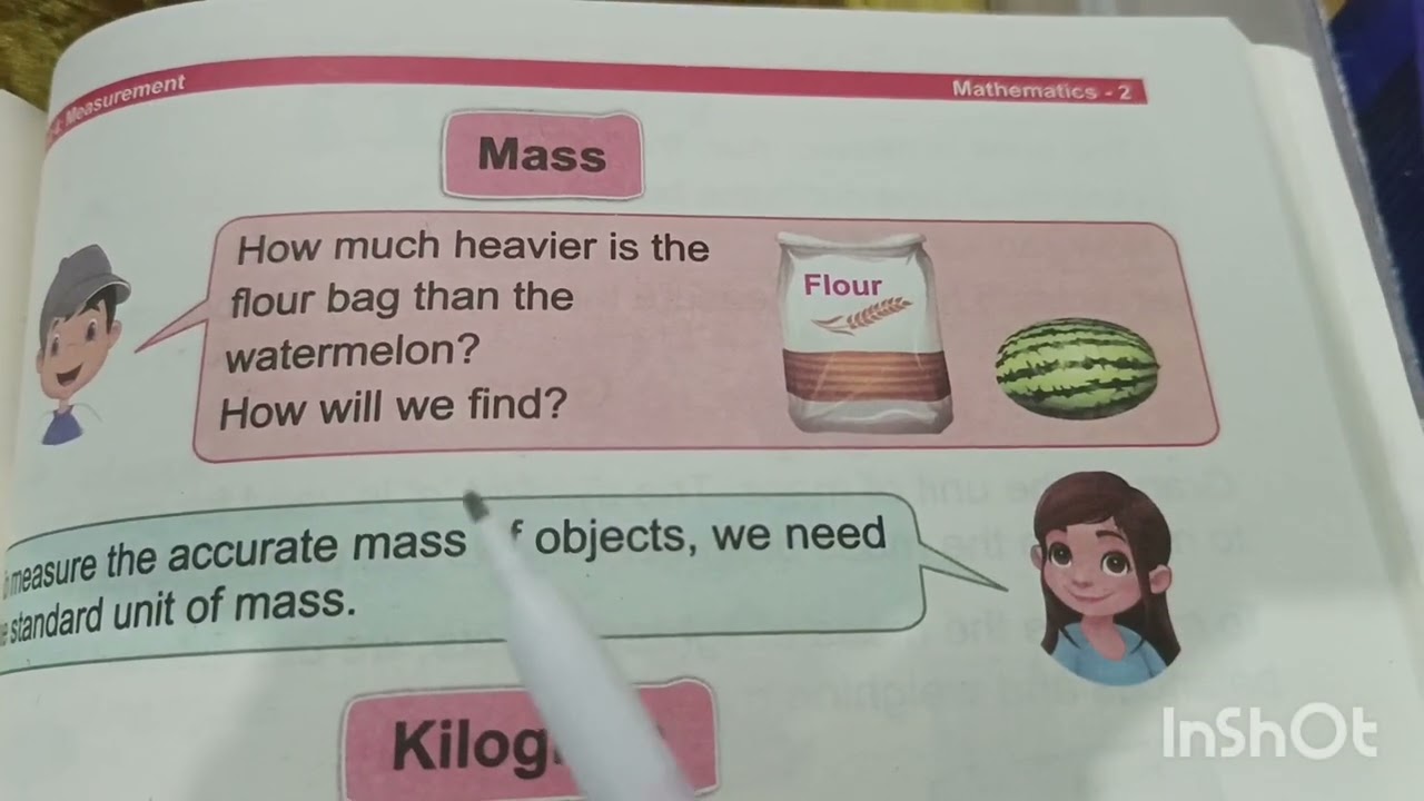 Mathematics class two unit 4 (measurement ) (Exercise 2 ) subtraction sums solved and mass examples 