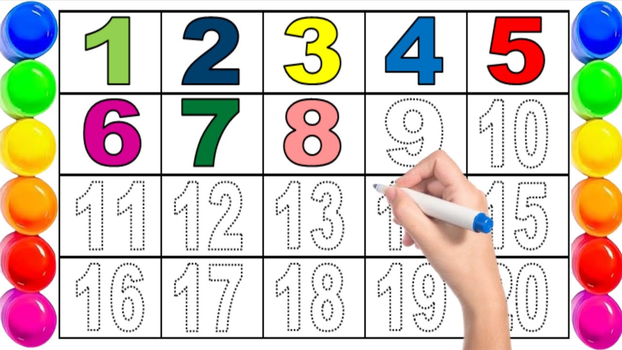 Practice counting from 1 to 20 using colour ! Practice drawing numbers and learn counting ! Ginti !