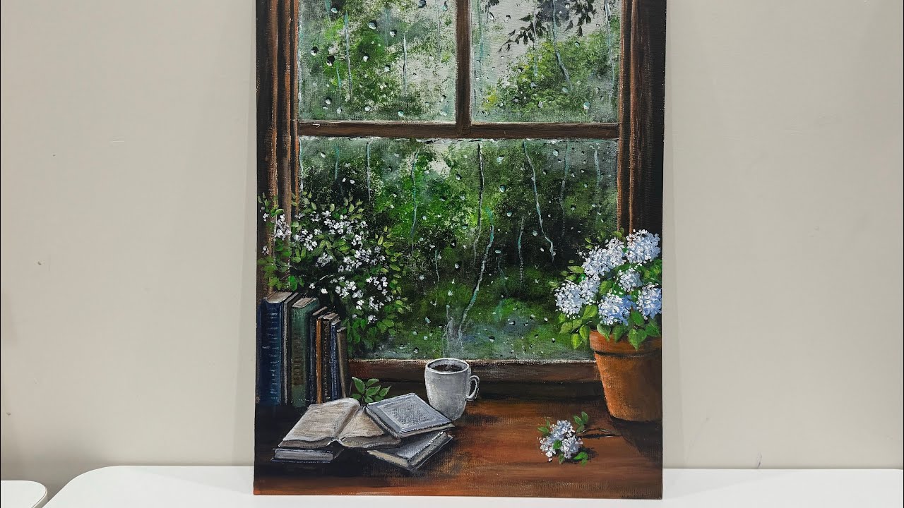 A Cozy Window View || Rainy Day Acrylic Painting || Step-by-Step