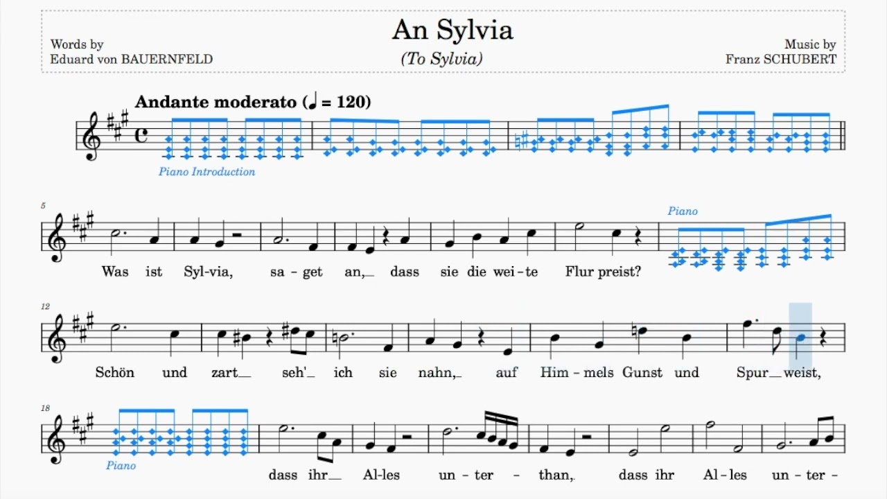 An Sylvia (Schubert) | A Major | ABRSM & Trinity Grade 5 | Verses 1 & 3 | 120 bpm | Sing-Along