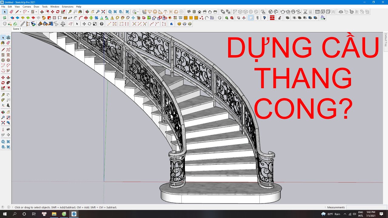 Dựng cầu thang cong trong sketchup | How To Make Curved Stair in sketchup