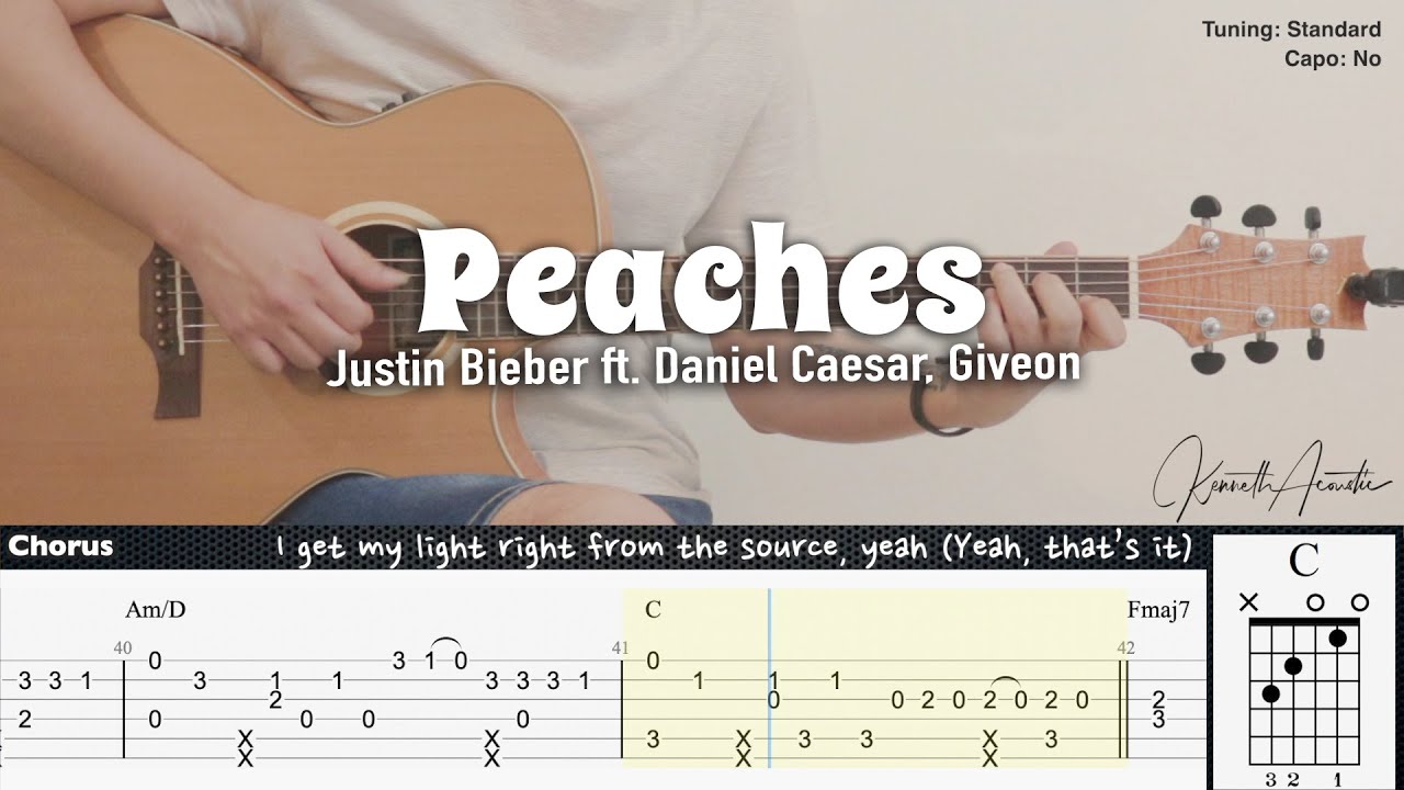 Peaches - Justin Bieber ft. Daniel Caesar, Giveon | Fingerstyle Guitar | TAB + Chords + Lyrics