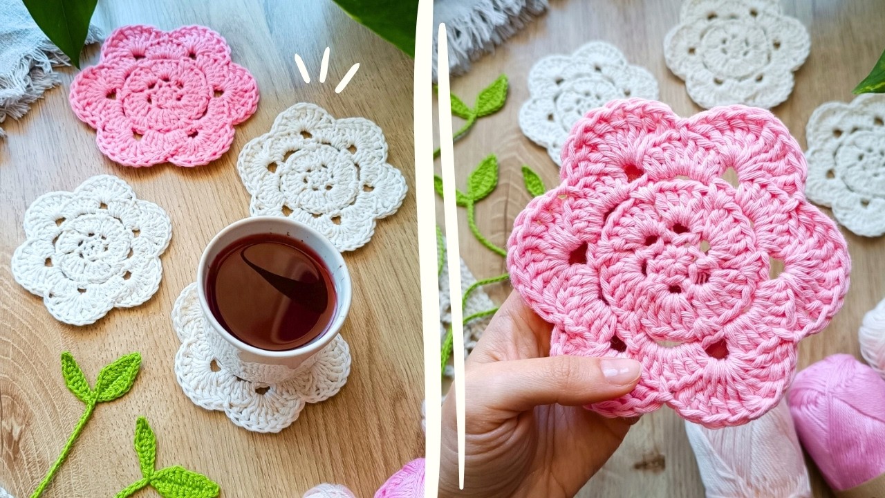 Crochet Easy Flower Coaster Step-by-Step