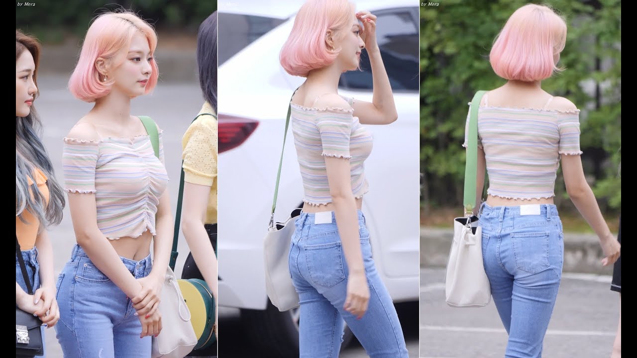 핑크단발 청바지핏 이나경 프로미스나인(fromis_9) 뮤직뱅크 출근길 (190621) 직캠 Fancam by Mera