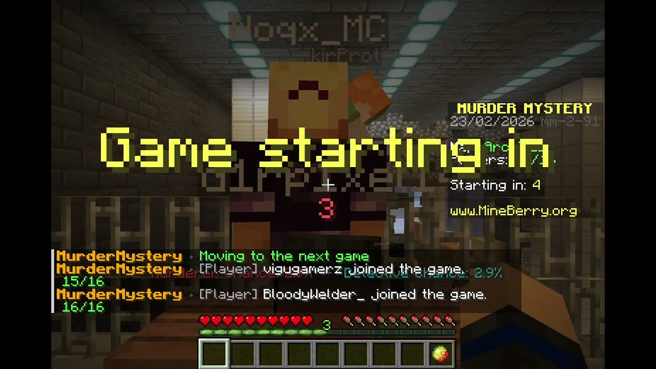 Playing Minecraft server (mc.mineberry.org) Murder Mystery game.