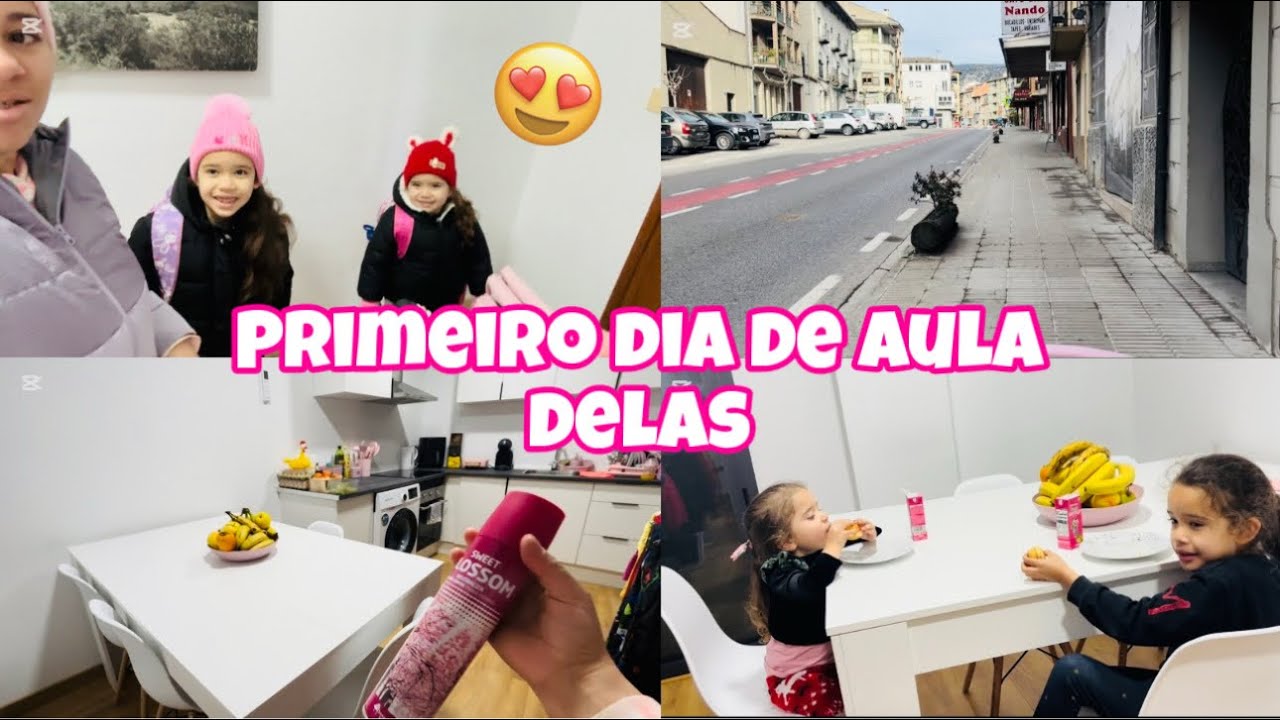 Primeiro dia de aula delas na escola nova aqui em Espanha 🇪🇸❤️