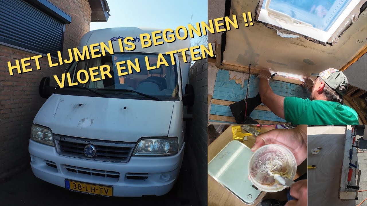 Vochtschade Camper ondervloer maken en inlijmen latten!!