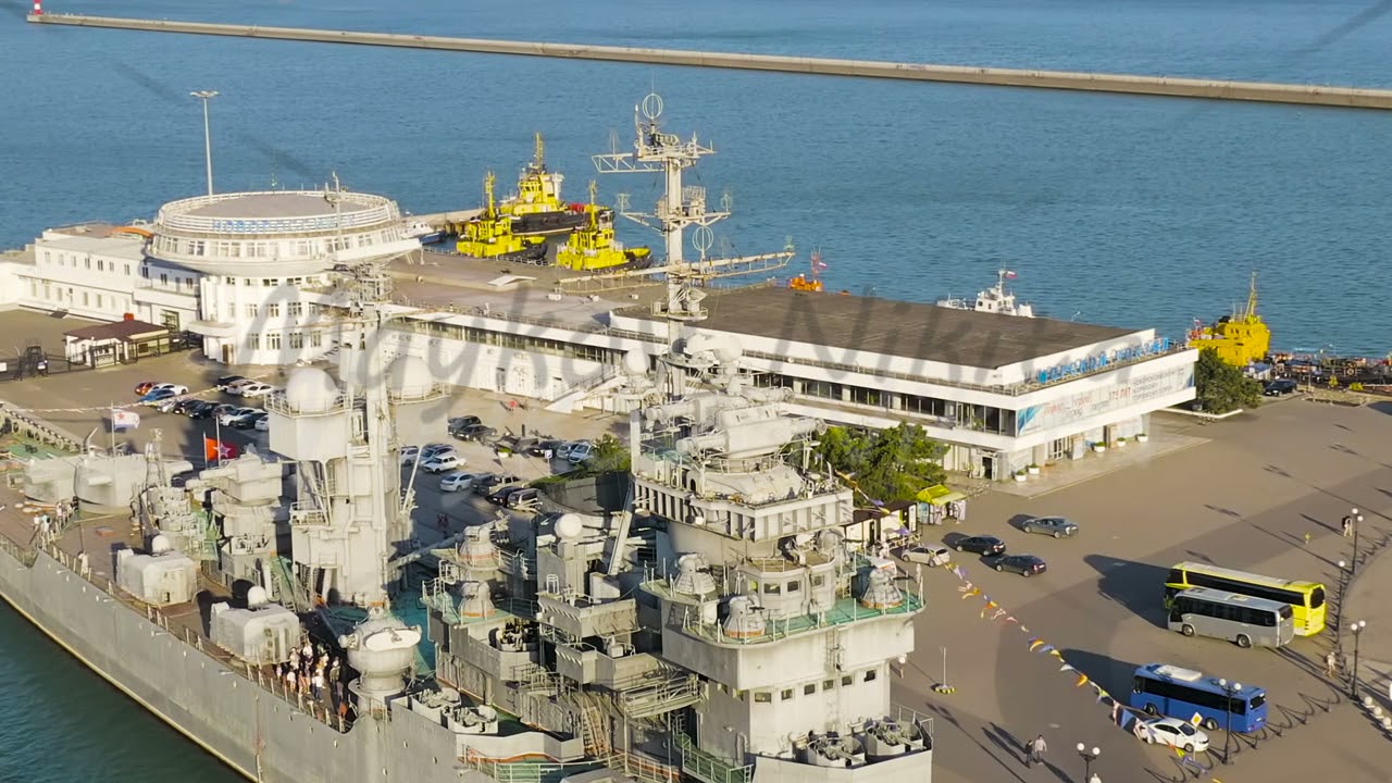 Dolly zoom. Novorossiysk, Russia. Cruiser Mikhail Kutuzov. Central Naval Museum named after Emperor