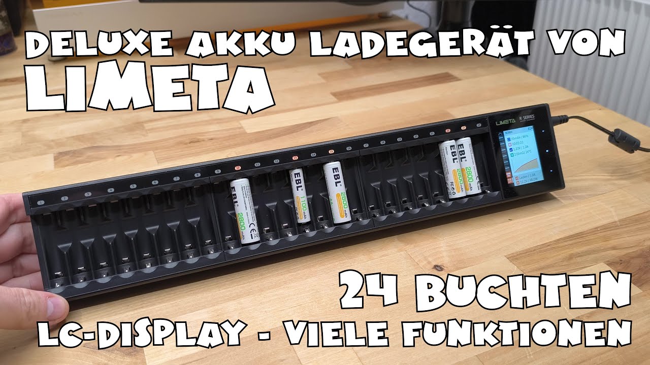 LIMETA 24 Slots AA AAA Akku Ladegerät - LCD für Li-Ionen, LiHv, NiMH, NiCd, HiFe, NiZn
