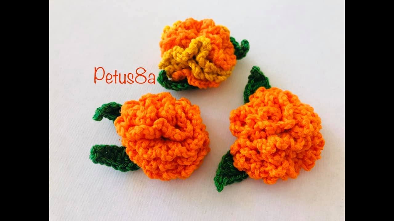 Flor de cempasúchil tejida a crochet, amigurumis by Petus
