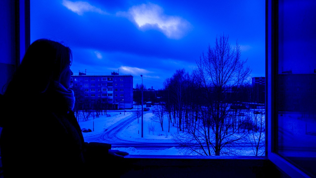 gazing at the blue winter night until your heart feels light again