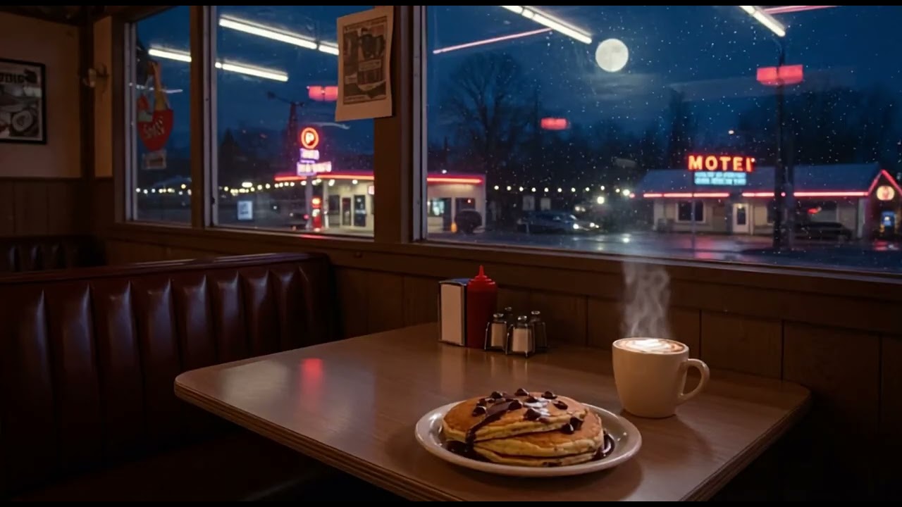 80s Retro Diner Ambiance | Thunder, rain, night sound ambiance