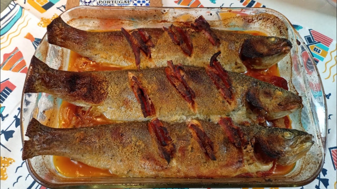 Trutas no forno recheadas à moda antiga