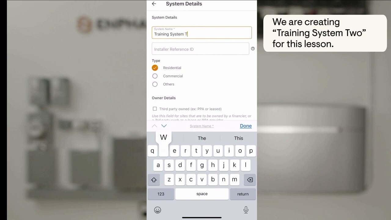 Site Details: Creating a system activation with the app
