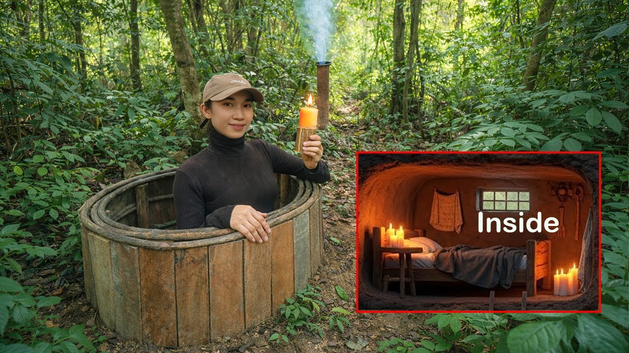 Building a Hidden Dugout Shelter Warm secret shelter. Bushcraft Survival In Winter Season