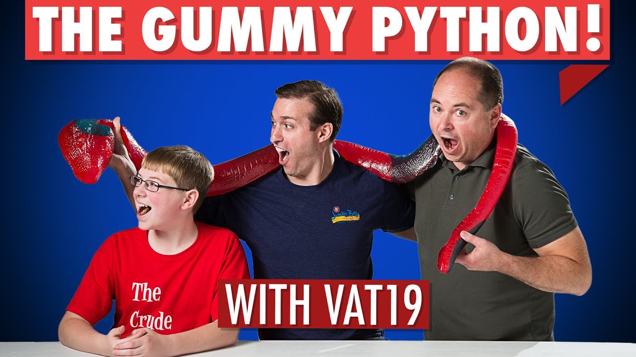 Eating 26 lb Gummy Python w/Vat19 CEO (7 ft long!) : Crude Brothers