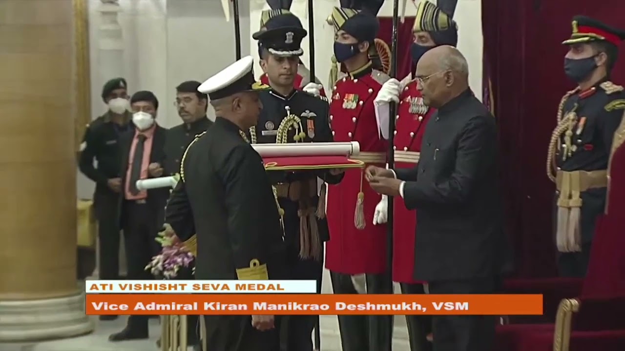 President Kovind presents Ati Vishisht Seva Medal to Vice Admiral Kiran Manikrao Deshmukh, VSM.