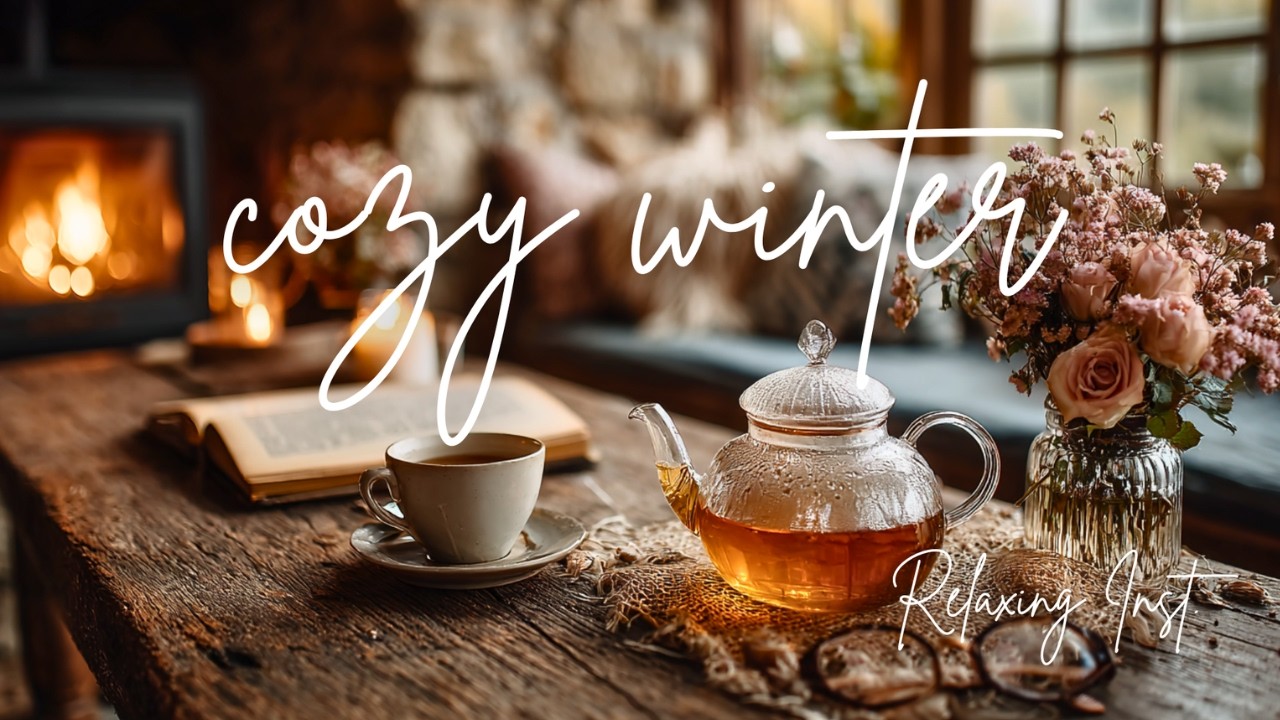 Cozy Late Winter ❄️ Fireplace Ambience | Relaxing Acoustic Guitar for Focus & Deep Calm