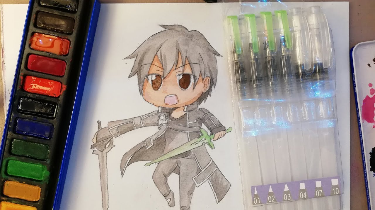 💡 JE TESTE des PINCEAUX AQUARELLE à RÉSERVOIR D'EAU [TEST] avec Kirito de SAO en CHIBI