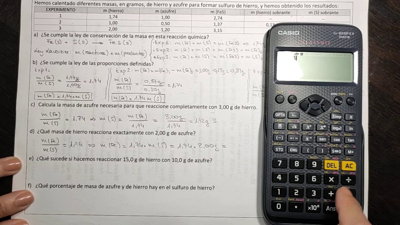 Ley de las Proporciones Definidas y Ley de la Conservación de la Masa: Ejercicio.